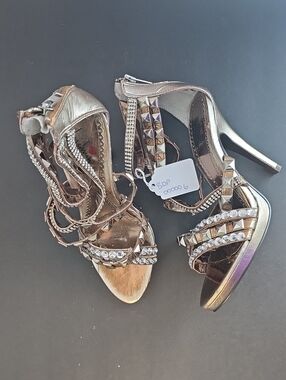 Luichiny Rose Gold Studded Rhinestone Strappy High Heels